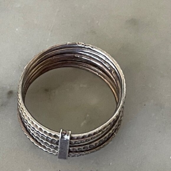 Silver Hammered Stacked 7 Banded Joined Ring Size 6.5 - Picture 4 of 14